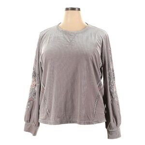 Kate & Sam Sweatshirt Size XXL NWT Silver Gray Embroidered Floral Boho Velvet